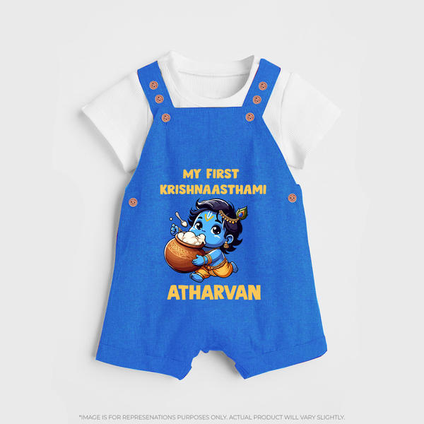 My First Krishna Janmashtami Butter Lover Print Dungaree - COBALT BLUE - 0 - 5 Months Old (Chest 18")