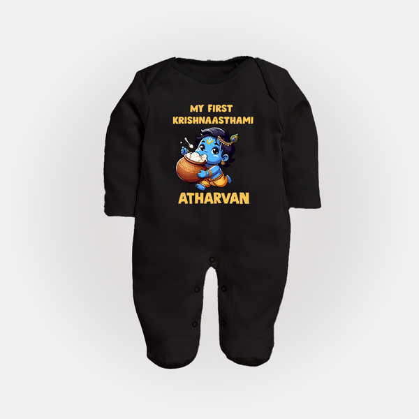 My First Krishna Janmashtami Butter Lover Print Fullbody suit - BLACK - New Born (Chest 7.5")
