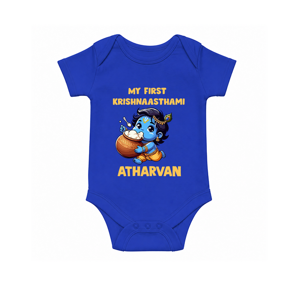 My First Krishna Janmashtami Butter Lover Print Romper - COBALT BLUE - New Born (Chest 14")