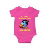 My First Krishna Janmashtami Butter Lover Print Romper - HOT PINK - New Born (Chest 14")