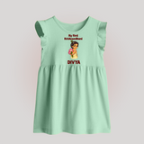 My First Krishna Janmashtami Cute Bal Krishna Print Baby Frock - MINT GREEN - 0 - 3 Months Old (Chest 17")