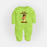 My First Krishna Janmashtami Cute Bal Krishna Print Fullbody suit - LIME GREEN - New Born (Chest 7.5")