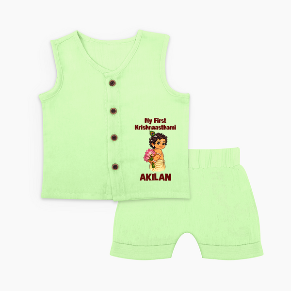 My First Krishna Janmashtami Cute Bal Krishna Print Jabla - PASTEL GREEN - 0 - 3 Months Old (Chest 9.8")