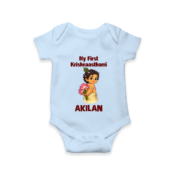 My First Krishna Janmashtami Cute Bal Krishna Print Romper - BABY BLUE - New Born (Chest 14")