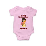 My First Krishna Janmashtami Cute Bal Krishna Print Romper - BABY PINK - New Born (Chest 14")