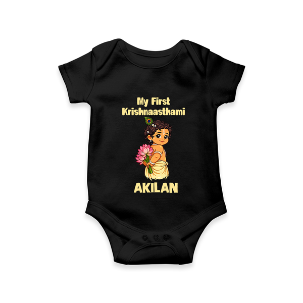 My First Krishna Janmashtami Cute Bal Krishna Print Romper - BLACK - New Born (Chest 14")