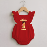 My First Krishna Janmashtami Cute Bal Krishna Print Romper Frock - RED - 0 - 3 Months Old (Chest 19")