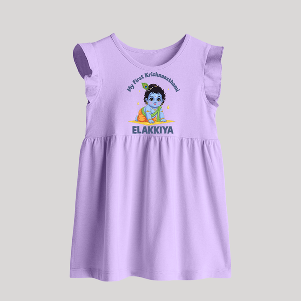 My First Krishna Janmashtami Little Kanha Print Baby Frock - LILAC - 0 - 3 Months Old (Chest 17")