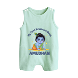My First Krishna Janmashtami Little Kanha Print Button Romper - MINT GREEN - New Born (Chest 18")