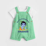 My First Krishna Janmashtami Little Kanha Print Dungaree - GREEN - 0 - 5 Months Old (Chest 18")