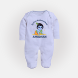My First Krishna Janmashtami Little Kanha Print Fullbody suit - BABY BLUE - New Born (Chest 7.5")