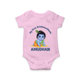 My First Krishna Janmashtami Little Kanha Print Romper - BABY PINK - New Born (Chest 14")