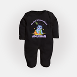 My First Krishna Janmashtami Little Kanha Print Fullbody suit - BLACK - New Born (Chest 7.5")