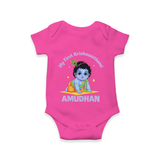 My First Krishna Janmashtami Little Kanha Print Romper - HOT PINK - New Born (Chest 14")