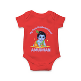 My First Krishna Janmashtami Little Kanha Print Romper - RED - New Born (Chest 14")