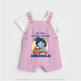 My First Krishna Janmashtami Sweet Krishna Celebration Print Dungaree - BABY PINK - 0 - 5 Months Old (Chest 18")