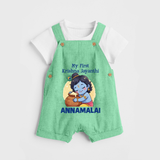 My First Krishna Janmashtami Sweet Krishna Celebration Print Dungaree - GREEN - 0 - 5 Months Old (Chest 18")