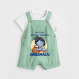 My First Krishna Janmashtami Sweet Krishna Celebration Print Dungaree - MINT GREEN - 0 - 5 Months Old (Chest 18")
