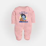 My First Krishna Janmashtami Sweet Krishna Celebration Print Fullbody suit - BABY PINK - New Born (Chest 7.5")