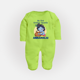 My First Krishna Janmashtami Sweet Krishna Celebration Print Fullbody suit - LIME GREEN - New Born (Chest 7.5")
