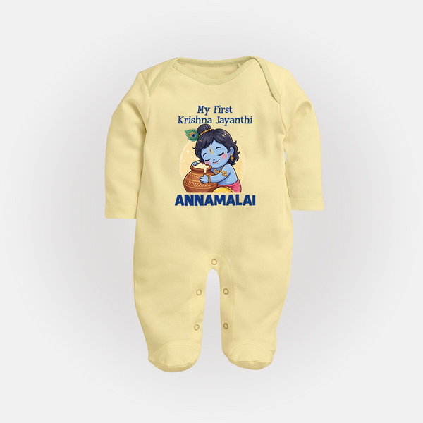 My First Krishna Janmashtami Sweet Krishna Celebration Print Fullbody suit - PASTEL YELLOW - New Born (Chest 7.5")