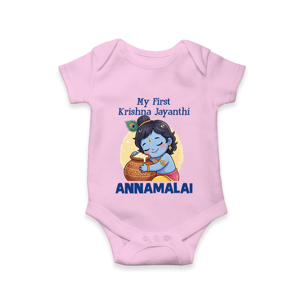 My First Krishna Janmashtami Sweet Krishna Celebration Print Romper - BABY PINK - New Born (Chest 14")