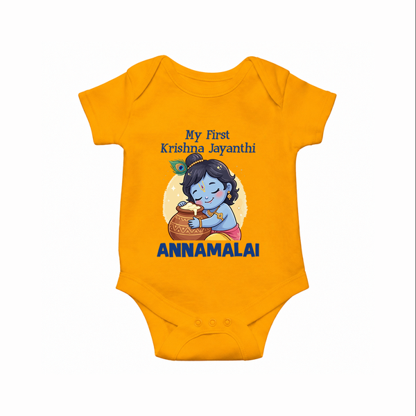 My First Krishna Janmashtami Sweet Krishna Celebration Print Romper - CHROME YELLOW - New Born (Chest 14")