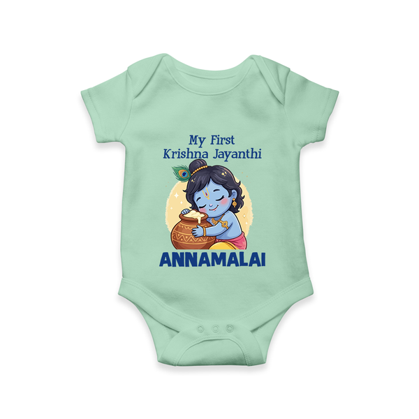 My First Krishna Janmashtami Sweet Krishna Celebration Print Romper - MINT GREEN - New Born (Chest 14")