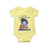 My First Krishna Janmashtami Sweet Krishna Celebration Print Romper - PASTEL YELLOW - New Born (Chest 14")