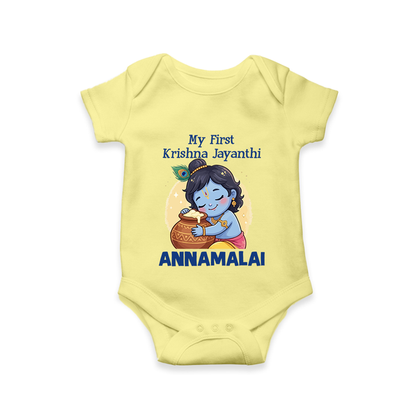 My First Krishna Janmashtami Sweet Krishna Celebration Print Romper - PASTEL YELLOW - New Born (Chest 14")
