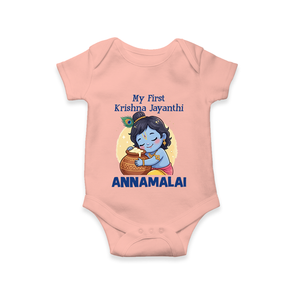 My First Krishna Janmashtami Sweet Krishna Celebration Print Romper - PEACH - New Born (Chest 14")