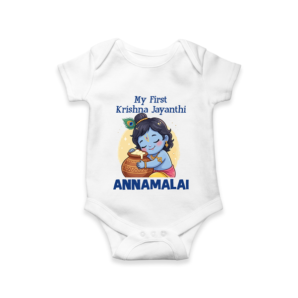 My First Krishna Janmashtami Sweet Krishna Celebration Print Romper - WHITE - New Born (Chest 14")