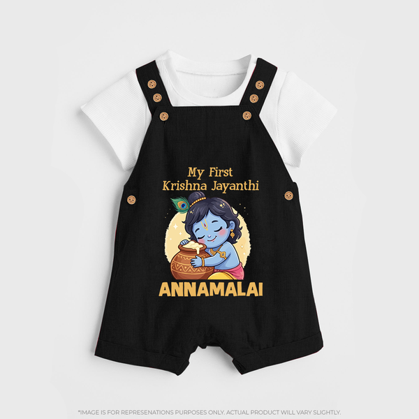 My First Krishna Janmashtami Sweet Krishna Celebration Print Dungaree - BLACK - 0 - 5 Months Old (Chest 18")