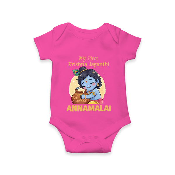 My First Krishna Janmashtami Sweet Krishna Celebration Print Romper - HOT PINK - New Born (Chest 14")