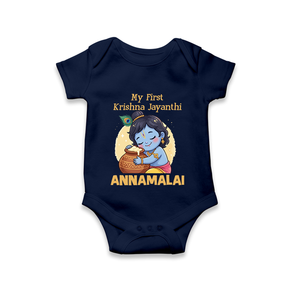 My First Krishna Janmashtami Sweet Krishna Celebration Print Romper - NAVY BLUE - New Born (Chest 14")