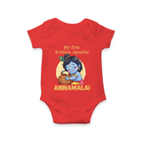 My First Krishna Janmashtami Sweet Krishna Celebration Print Romper - RED - New Born (Chest 14")