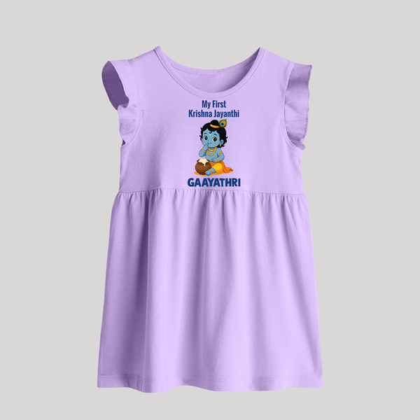 My First Krishna Janmashtami Baby Kanha Festive Print Baby Frock - LILAC - 0 - 3 Months Old (Chest 17")