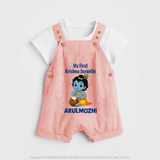 My First Krishna Janmashtami Baby Kanha Festive Print Dungaree - PEACH - 0 - 5 Months Old (Chest 18")