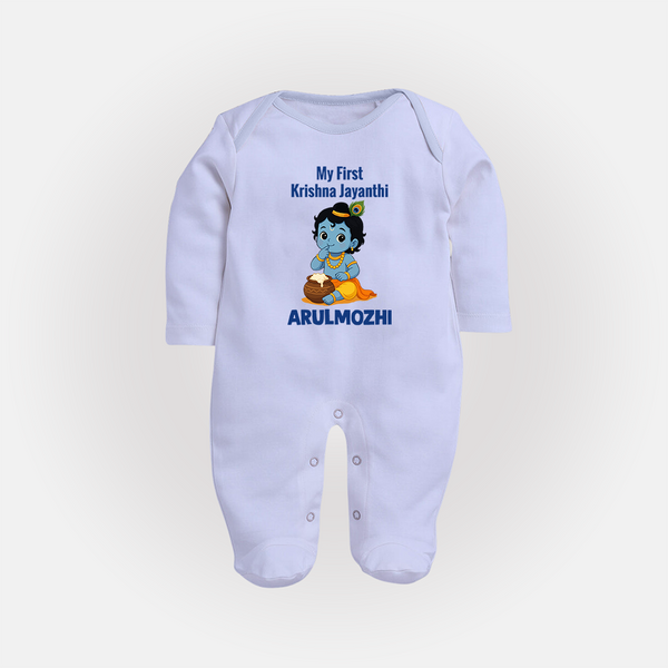 My First Krishna Janmashtami Baby Kanha Festive Print Fullbody suit - BABY BLUE - New Born (Chest 7.5")