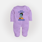 My First Krishna Janmashtami Baby Kanha Festive Print Fullbody suit - LILAC - New Born (Chest 7.5")