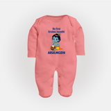 My First Krishna Janmashtami Baby Kanha Festive Print Fullbody suit - PEACH - New Born (Chest 7.5")
