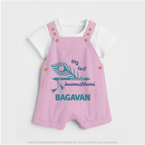 My First Janmashtami Peacock Feather Krishna Print DungareeSet - BABY PINK - 0 - 5 Months Old (Chest 18")