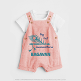 My First Janmashtami Peacock Feather Krishna Print DungareeSet - PEACH - 0 - 5 Months Old (Chest 18")