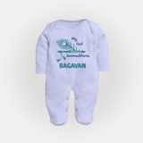 My First Janmashtami Peacock Feather Krishna Print Fullbody suit - BABY BLUE - New Born (Chest 7.5")