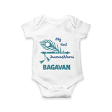 My First Janmashtami Peacock Feather Krishna Print RomperSet - WHITE - New Born (Chest 14")