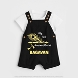 My First Janmashtami Peacock Feather Krishna Print DungareeSet - BLACK - 0 - 5 Months Old (Chest 18")