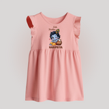Cute Krishna Makhan Matki Print Baby Frock - BABY PINK - 0 - 3 Months Old (Chest 17")