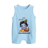 Cute Krishna Makhan Matki Print Button Romper - BABY BLUE - New Born (Chest 18")