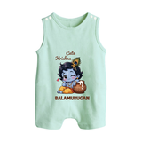 Cute Krishna Makhan Matki Print Button Romper - MINT GREEN - New Born (Chest 18")