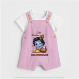 Cute Krishna Makhan Matki Print Dungaree - BABY PINK - 0 - 5 Months Old (Chest 18")